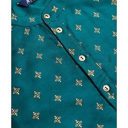 Pine Kids Woven Full Sleeves Floral Foil Printed Kurta & Pyjama Set - Teal Blue