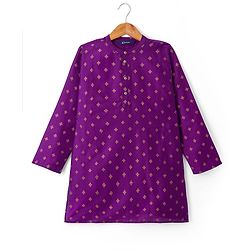 Pine Kids Woven Full Sleeves Floral Foil Printed Kurta & Pyjama Set - Wine
