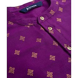 Pine Kids Woven Full Sleeves Floral Foil Printed Kurta & Pyjama Set - Wine