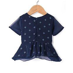 Pine Kids Woven Half Sleeves Floral Embroidery Choli Lagenga & Dupatta Set - Navy Blue