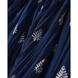 Pine Kids Woven Half Sleeves Floral Embroidery Choli Lagenga & Dupatta Set - Navy Blue