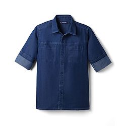 Pine Kids Denim Woven Full Sleeves Solid Shirt with Pockets - Navy