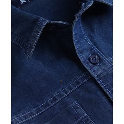 Pine Kids Denim Woven Full Sleeves Solid Shirt with Pockets - Navy