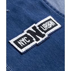 Pine Kids Denim Woven Half Sleeves Shirt with Cut & Sew Design & Text Patch - Blue