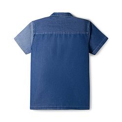 Pine Kids Denim Woven Half Sleeves Shirt with Cut & Sew Design & Text Patch - Blue