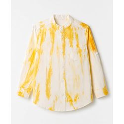 Pine Kids Cotton Woven Shirt with Full Sleeves and Tie & Dye Print - Yellow