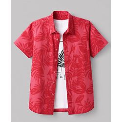Pine Kids Cotton Woven Shirt and T-Shirt with Short Sleeves and Tropical Theme Print in Red for 4-5 Years