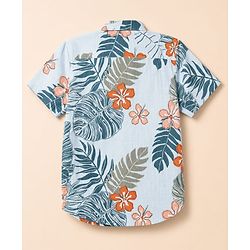 Pine Kids Cotton Woven Twofer Shirt with Tropical & Text Print - Blue