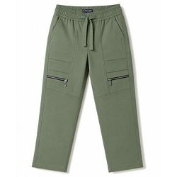 Pine Kids Cotton Elastane Woven Full Length Solid Colour Trouser with Front Pockets - Olive