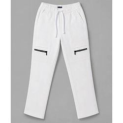 Pine Kids Woven Full Length Solid Trouser With Front Pockets - White