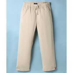 Pine Kids Cotton Elastane Woven Full Length Solid Trousers - Beige