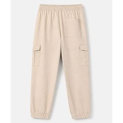 Pine Kids Cotton Elastane Woven Full Length Solid Trouser in Beige