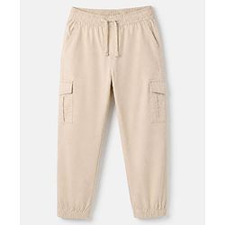 Pine Kids Cotton Elastane Woven Full Length Solid Trouser in Beige