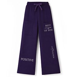 Pine Kids Cotton Knit Full Length Track Pants With Text Print - Purple