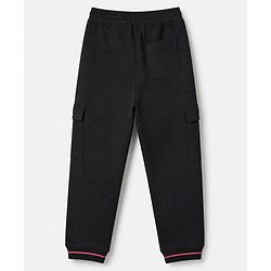 Pine Kids Knit Full Length Lounge Pant With Text Print & Side Pockets - Black