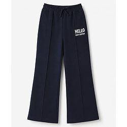 Pine Kids Cotton Knit Full Length Lounge Pants With Hello Enjoy Everyday Text Print- Navy Blue