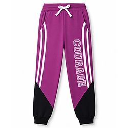 Pine Kids Cotton Knit Full Length Lounge & Track Pants With Text Print - Purple