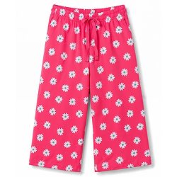 Pine Kids Cotton Knit Half Sleeves Co-Ords Floral Printed T-Shirt & Capri Night Suit - Red