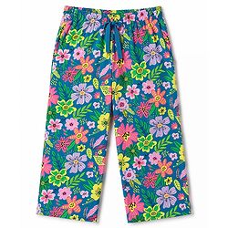 Pine Kids Cotton Knit Half Sleeves Floral Printed T-Shirt & Capri Night Suit - Lime Green