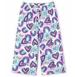 Pine Kids Cotton Knit Half Sleeves Heart Printed T-Shirt & Capri Night Suit - Lavender