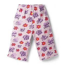 Pine Kids Cotton Knit Half Sleeves Floral Printed Top & Capri Night Suit - Lavender