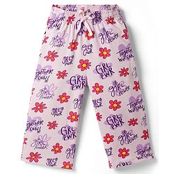 Pine Kids Cotton Knit Half Sleeves Floral Printed Top & Capri Night Suit - Lavender