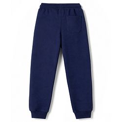 Pine Kids Cotton Knit Full Length Lounge Pant With Text Print - Navy Blue