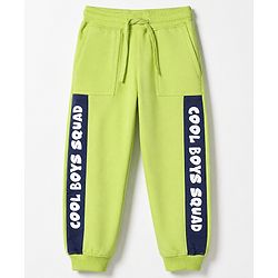Pine Kids Knit Track Pant With Text Print - Limegreen