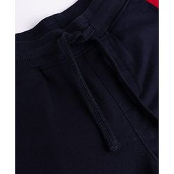 Pine Kids Knit Full Length  Lounge Pant with Cut & Sew Design & Text Print - Navy