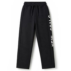 Pine Kids Cotton Knit Full Length Track Pants With Text Print - Dark Grey