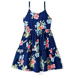 Pine Kids Woven Sleeveless Floral Printed Tiered Frock - Navy Blue
