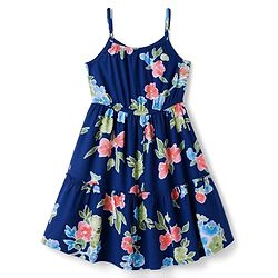 Pine Kids Woven Sleeveless Floral Printed Tiered Frock - Navy Blue