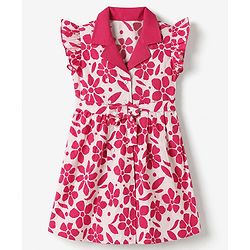 Pine Kids Cotton Woven One Piece Dress with Sleeveless and Floral Print in Dark Pink for 4-5 Years