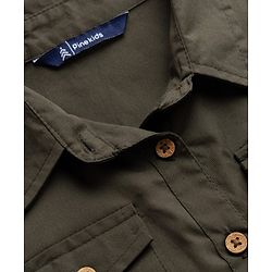 Pine Kids Twill Woven Half Sleeves Solid Tiered Shirt Dress - Olive Green