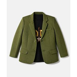 Pine Kids Cotton Mix Knit Full Sleeves Solid Blazer With T Shirt - Olive Green