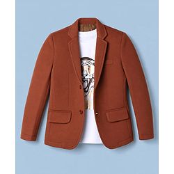 Pine Kids Cotton Mix Knit Full Sleeves Blazer & Lion Printed T-Shirt - Brown