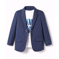 Pine Kids Cotton Mix Knit Full Sleeves Blazer With Text Printed Inner Tee - Navy Blue
