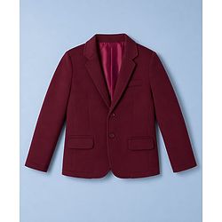 Pine Kids Cotton Mix Knit Full Sleeves Solid Blazer With Lion & Text Printed Inner Tee - Maroon