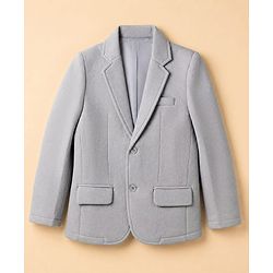 Pine Kids Cotton Mix Knit Full Sleeves Solid Blazer With Text Printed Inner Tee - Grey
