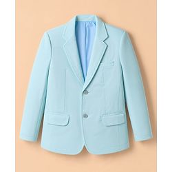 Pine Kids Cotton Mix Knit Full Sleeves Solid Blazer With Lion & Text Printed Inner Tee - Light Blue