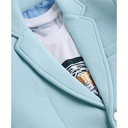 Pine Kids Cotton Mix Knit Full Sleeves Solid Blazer With Lion & Text Printed Inner Tee - Light Blue