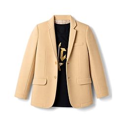 Pine Kids Cotton Knit Full Sleeves Blazer With Rock Text Print - Mustard