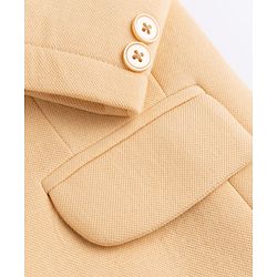Pine Kids Cotton Knit Full Sleeves Blazer With Rock Text Print - Mustard