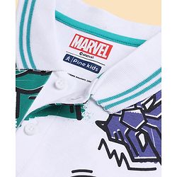 Pine Kids Marvel Single Jersey Knit Half Sleeves Polo T-Shirts with Marvel Print - White