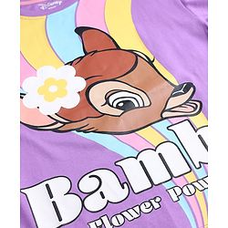 Pine Kids Disney Single Jersey Knit Half Sleeves Over Sized Drop Shoulder T-Shirt with Bambi Print - Purple