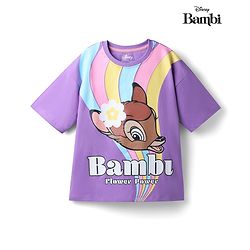 Pine Kids Disney Single Jersey Knit Half Sleeves Over Sized Drop Shoulder T-Shirt with Bambi Print - Purple