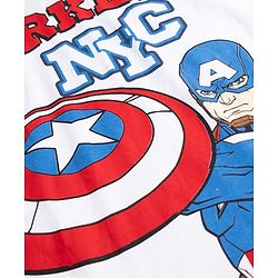 Pine Kids Marvel Cotton Single Jersey Knit Drop Shoulder Hooded T-Shirt with Half Sleeves and Captain America Print - White