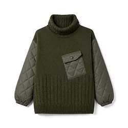 Pine Kids Knit Full Sleeves Pullovers With Cable Knit Design   - Olive Green