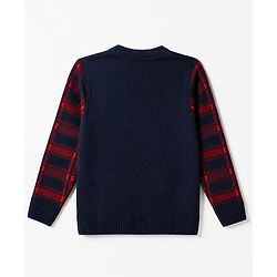 Pine Kids Knit Pullover with Full Sleeves and Flag Embroidery - Blue