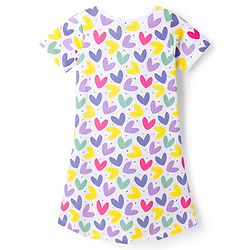Pine Kids Single Jersey Knit Half Sleeves Nighty With Heart Print - White